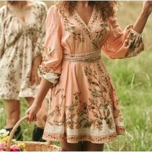 Zimmermann Chintz Daisy Floral Wrap Mini Dress Summer Whimsical Boho Pink Size 2